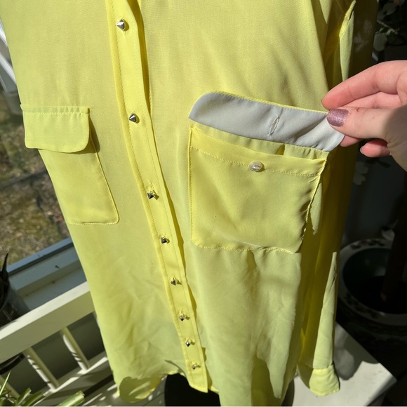 Guess Sheer Button Down Blouse with Studded Buttons, Size L - Picture 8 of 16